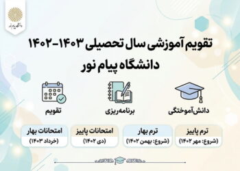 تقویم آموزشی سال تحصیلی 1403-1402 دانشگاه پیام نور
