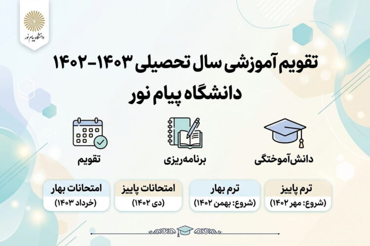 تقویم آموزشی سال تحصیلی 1403-1402 دانشگاه پیام نور